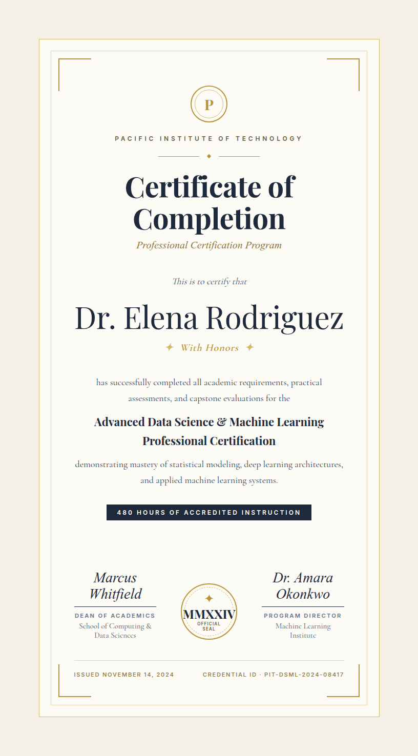 AI-generated certificate of completion with elegant typography