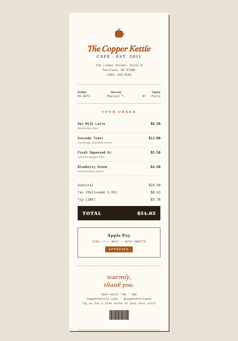 Real receipt generated by EZdoc